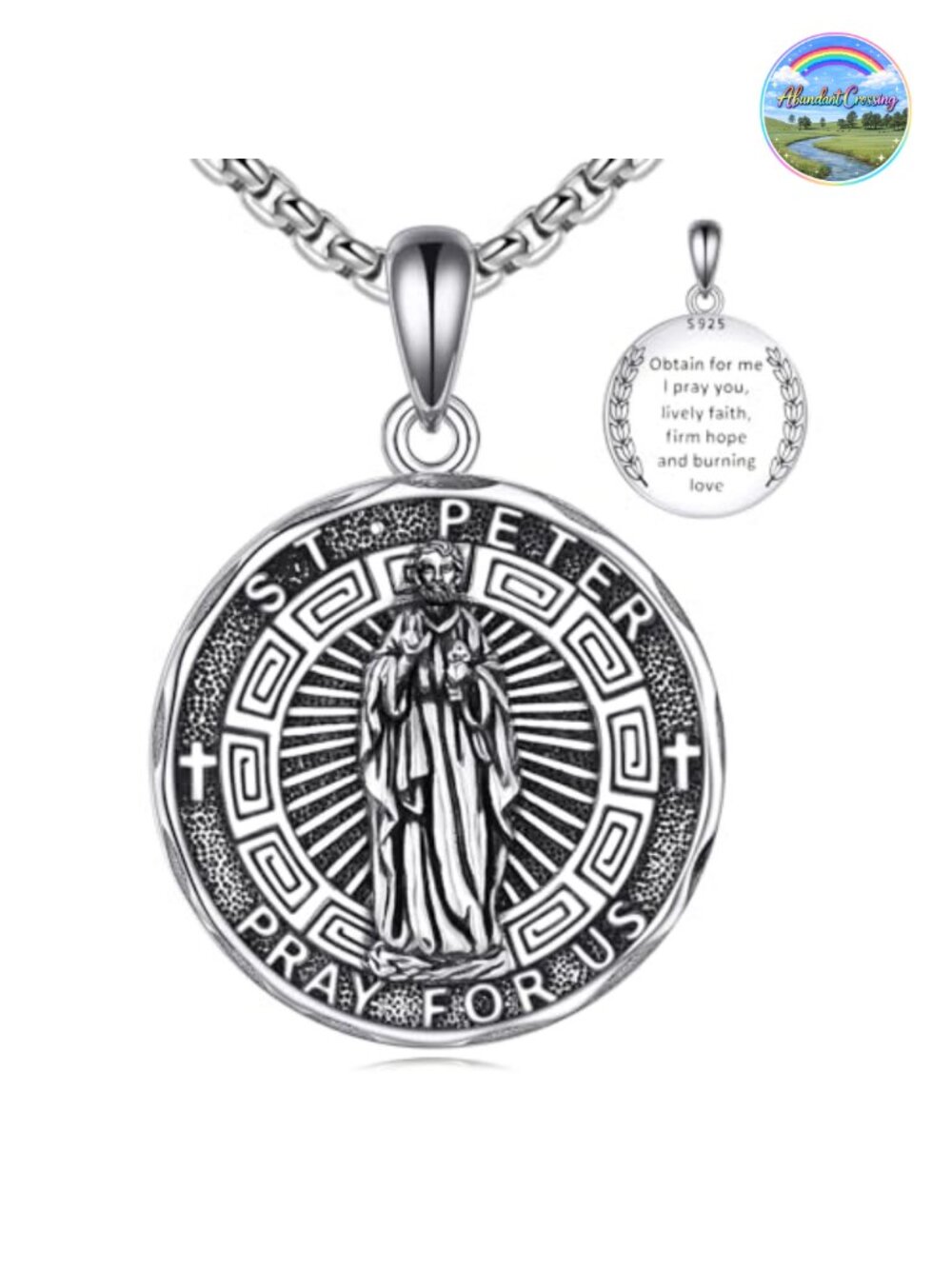 Sterling Silver Saint Peter Pendant Necklace Religious Gift